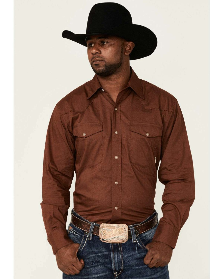 Western Shirt * | Sale Resistol Men'S Solid Brown Sachse Long Sleeve Snap Western Shirt