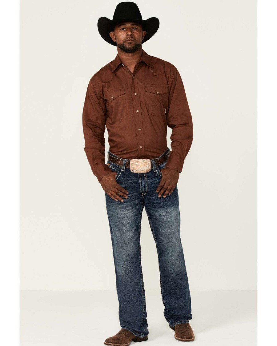 Western Shirt * | Sale Resistol Men'S Solid Brown Sachse Long Sleeve Snap Western Shirt