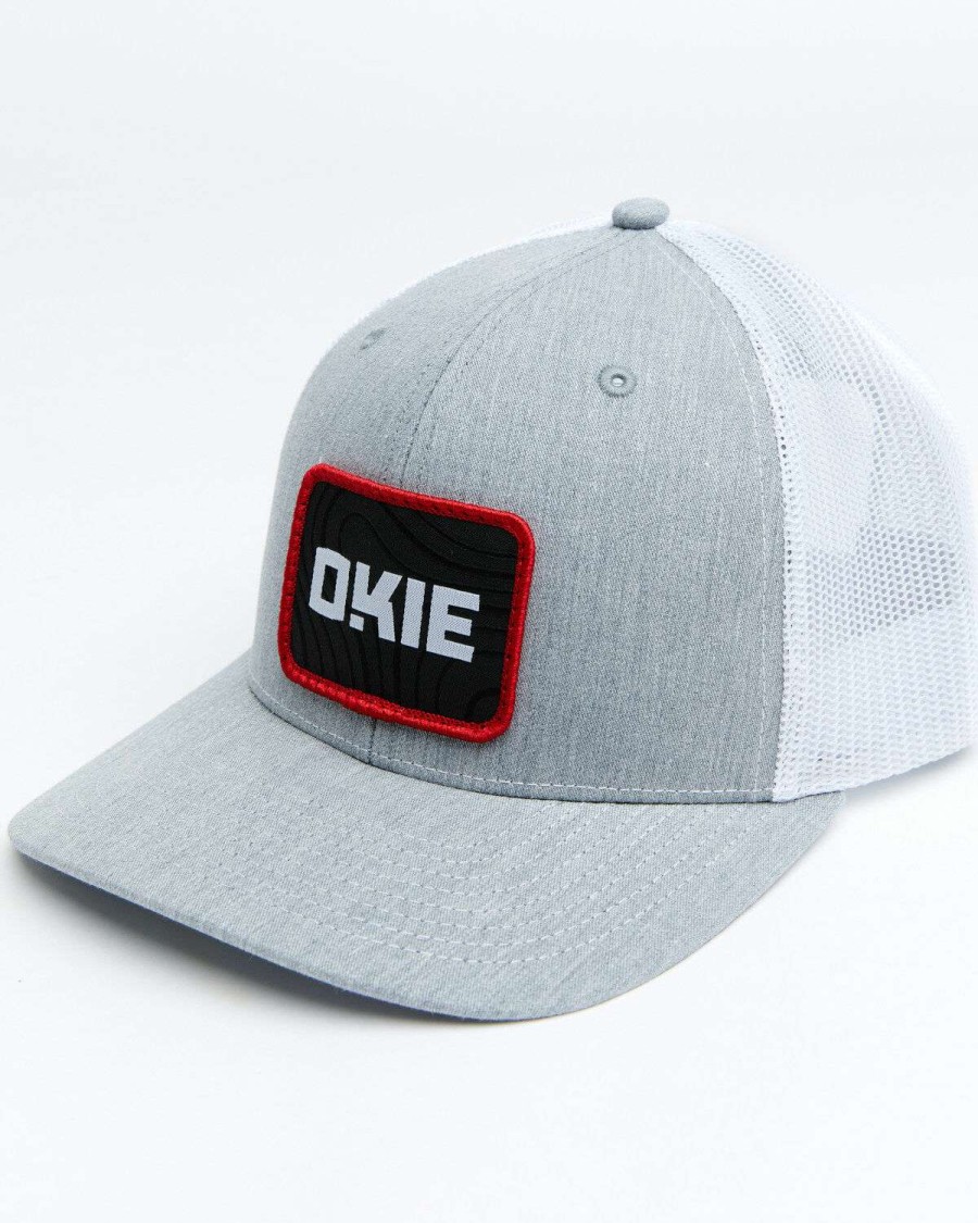 Caps * | Outlet Okie Men'S Meeker Recreation Logo Patch Mesh-Back Ball Cap Grey & White