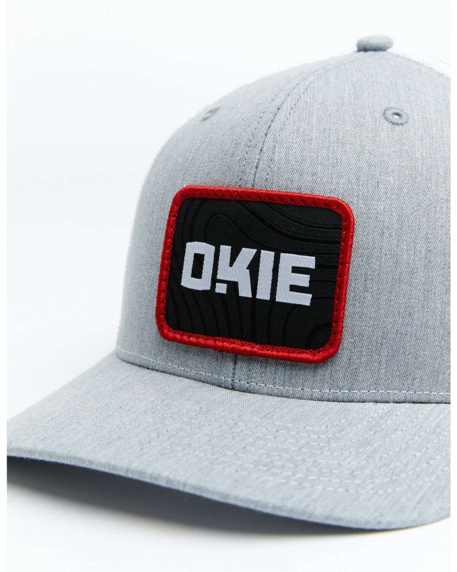 Caps * | Outlet Okie Men'S Meeker Recreation Logo Patch Mesh-Back Ball Cap Grey & White