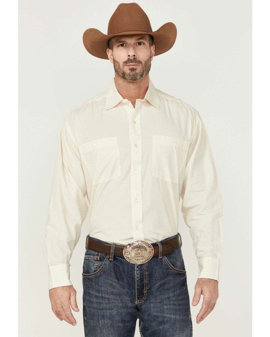 Western Shirt * | Online Resistol Men'S Off-White Long Sleeve Button-Down Western Shirt