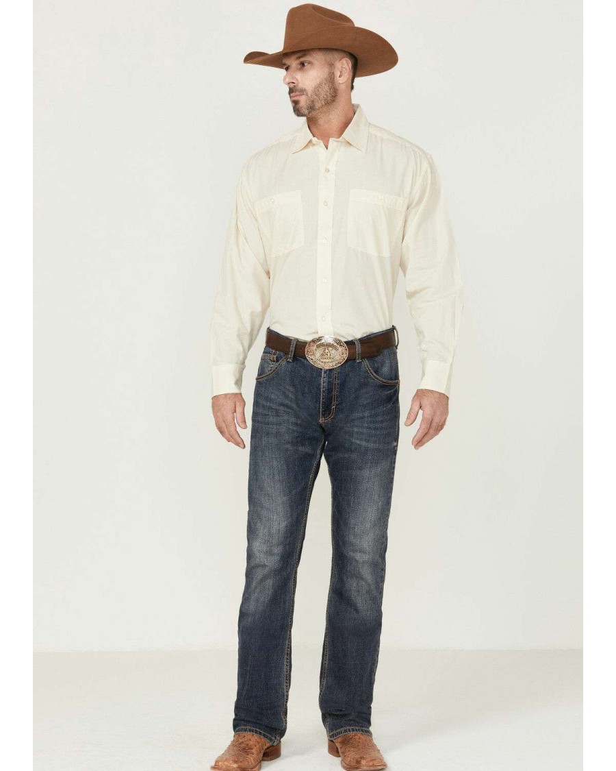 Western Shirt * | Online Resistol Men'S Off-White Long Sleeve Button-Down Western Shirt