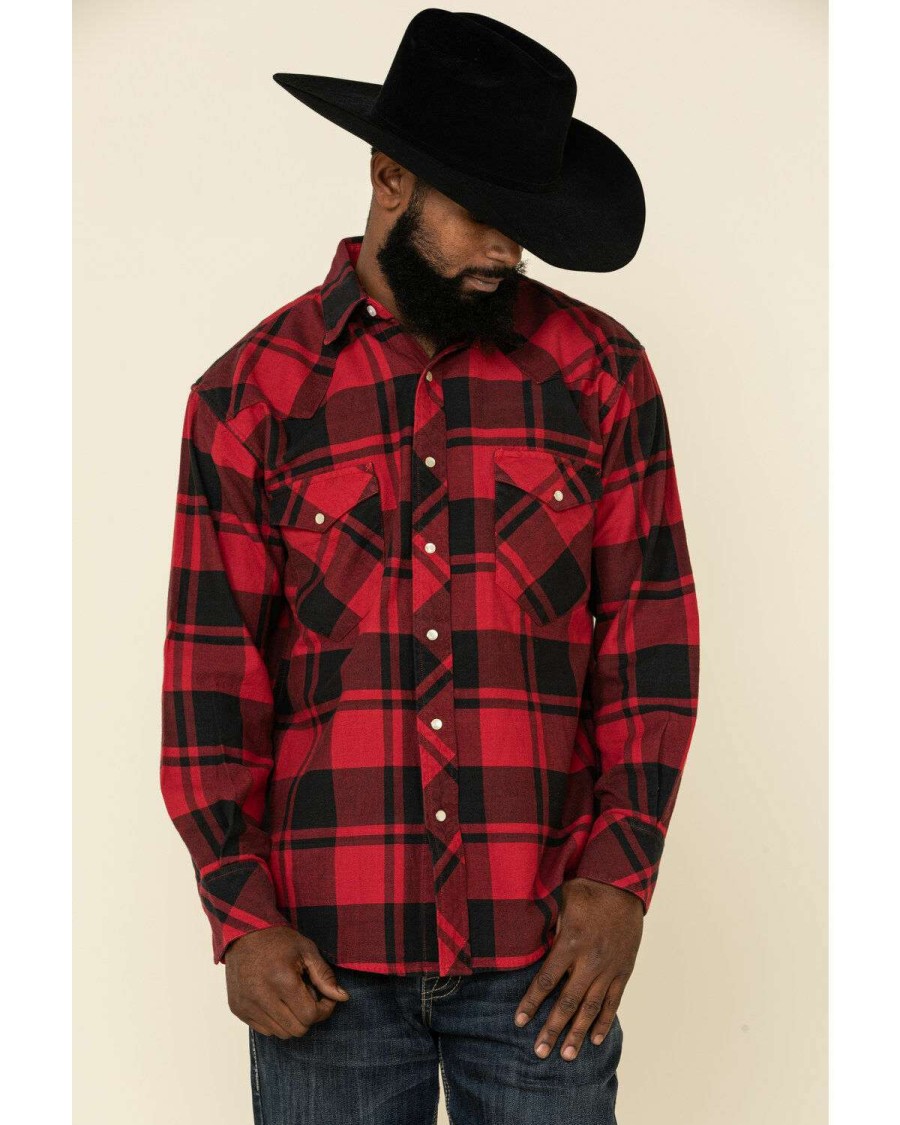 Western Shirt * | Outlet Resistol Men'S Red Lumberjack Large Check Plaid Long Sleeve Western Shirt