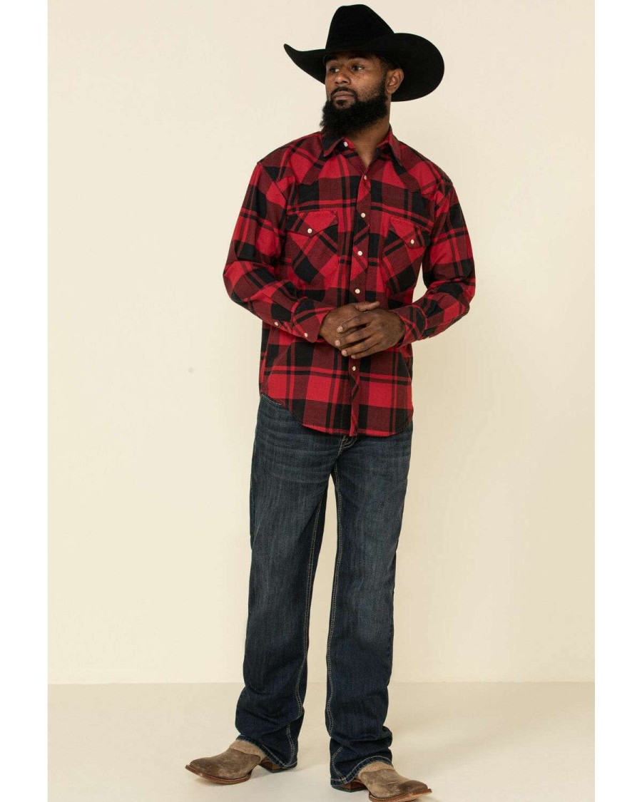 Western Shirt * | Outlet Resistol Men'S Red Lumberjack Large Check Plaid Long Sleeve Western Shirt