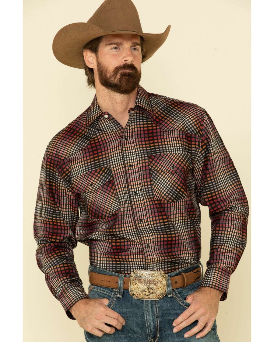 Western Shirt * | Discount Resistol Men'S Multi Chestnut Check Plaid Long Sleeve Western Shirt