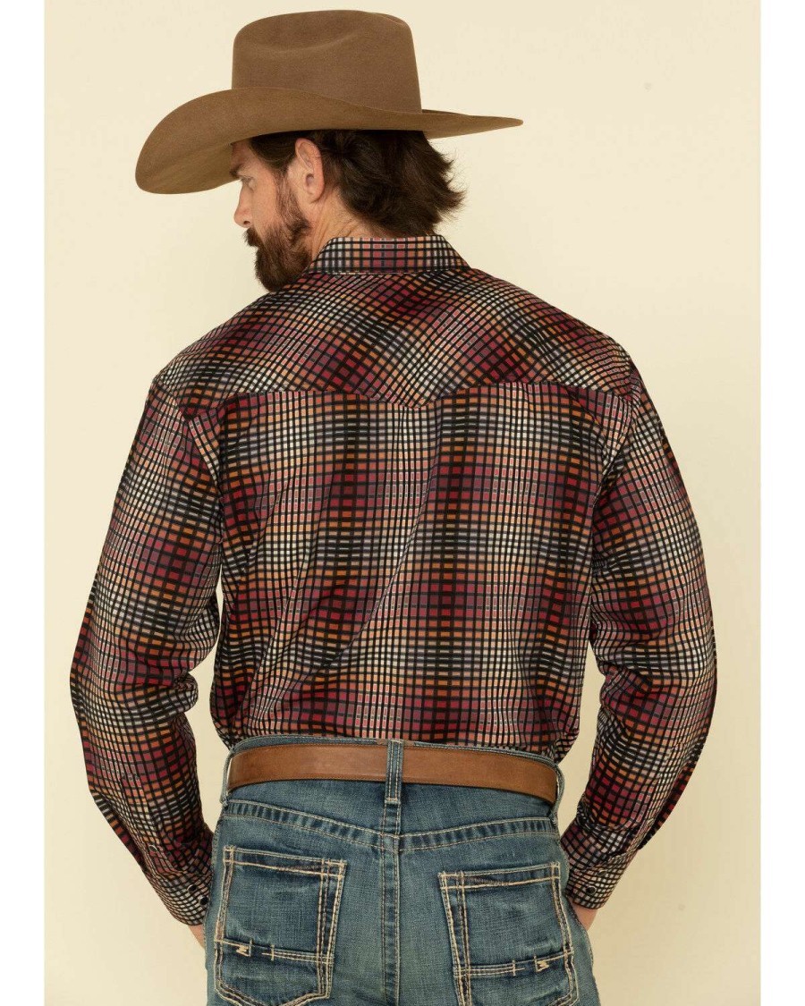 Western Shirt * | Discount Resistol Men'S Multi Chestnut Check Plaid Long Sleeve Western Shirt