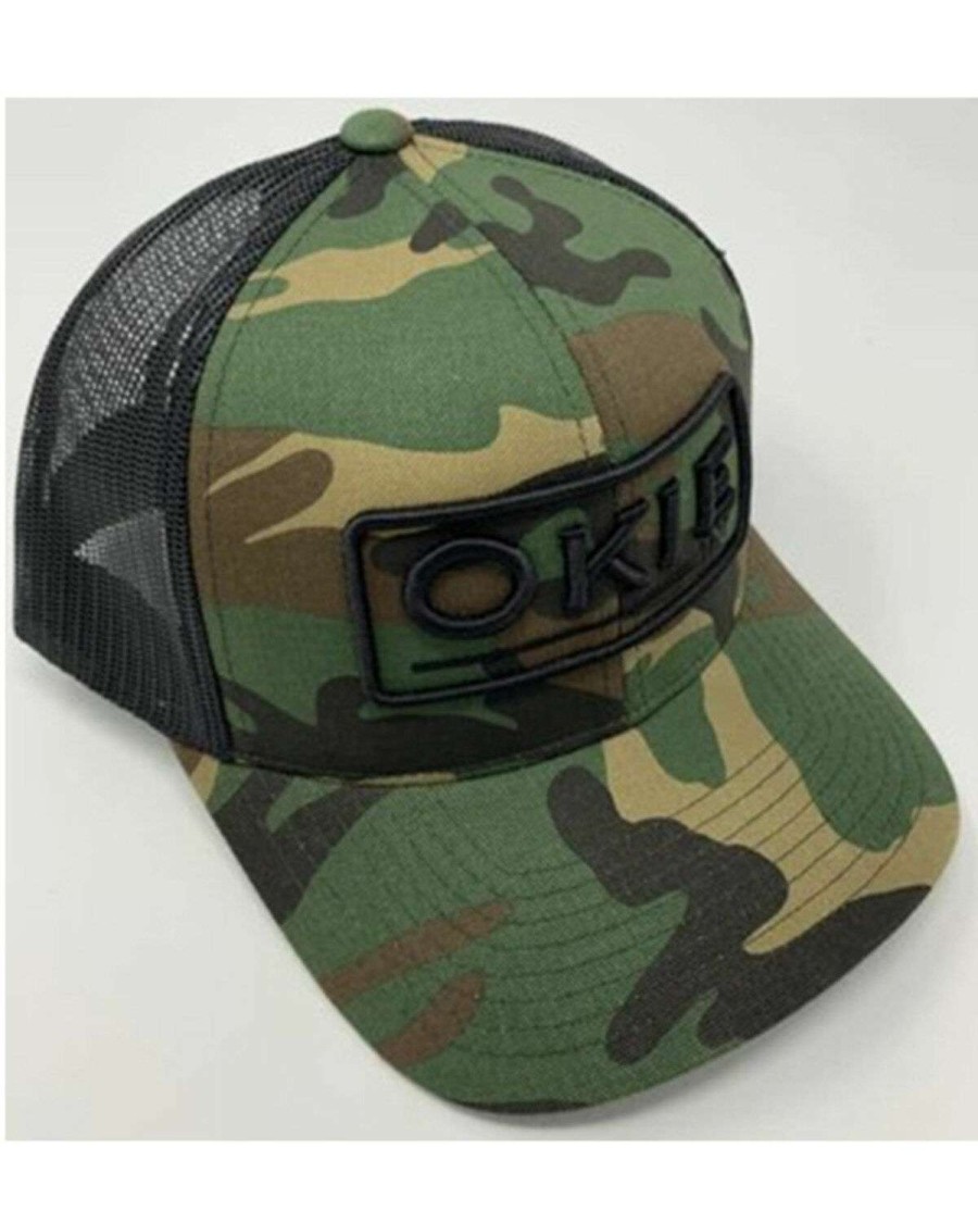 Caps * | Discount Okie Men'S Camo On Black Puff Embroidered Logo Mesh-Back Ball Cap