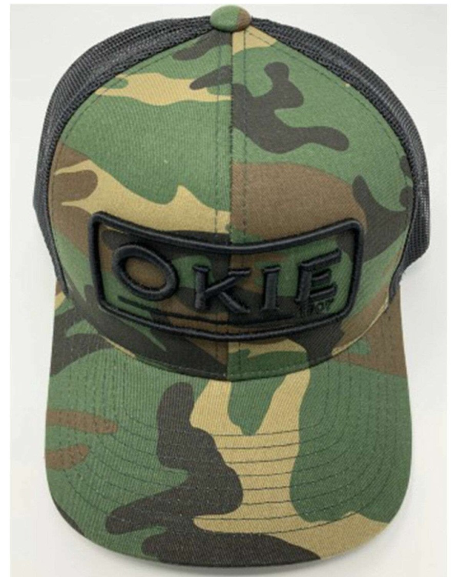 Caps * | Discount Okie Men'S Camo On Black Puff Embroidered Logo Mesh-Back Ball Cap