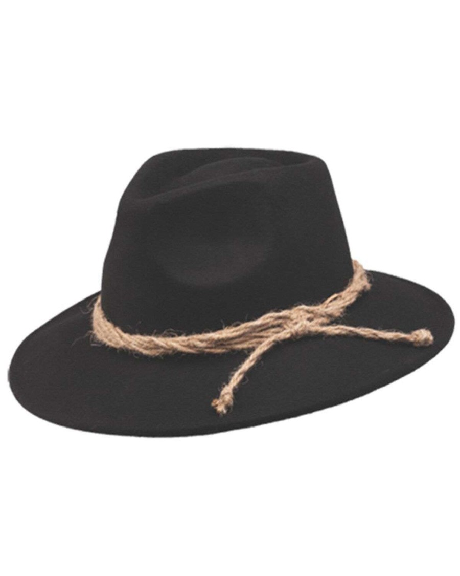 Western Hat * | Peter Grimm Ltd Online Peter Grimm Women'S Black Alfred Wool Twine Western Hat