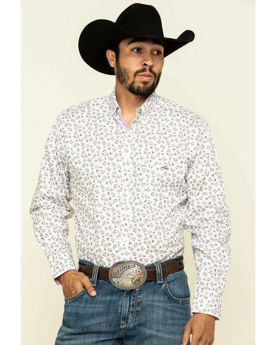 Western Shirt * | Outlet Resistol Men'S White Palmetto Floral Print Long Sleeve Western Shirt