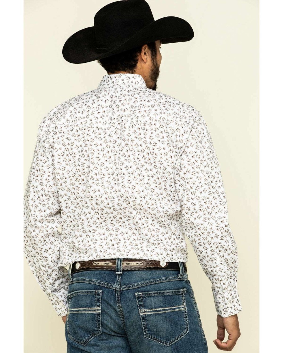 Western Shirt * | Outlet Resistol Men'S White Palmetto Floral Print Long Sleeve Western Shirt