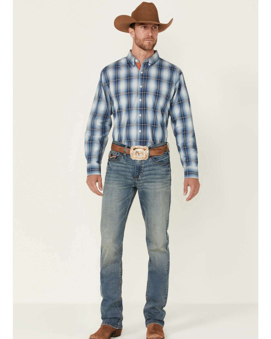 Western Shirt * | Resistol Online Reistol Men'S Heitmiller Large Plaid Long Sleeve Button-Down Western Shirt