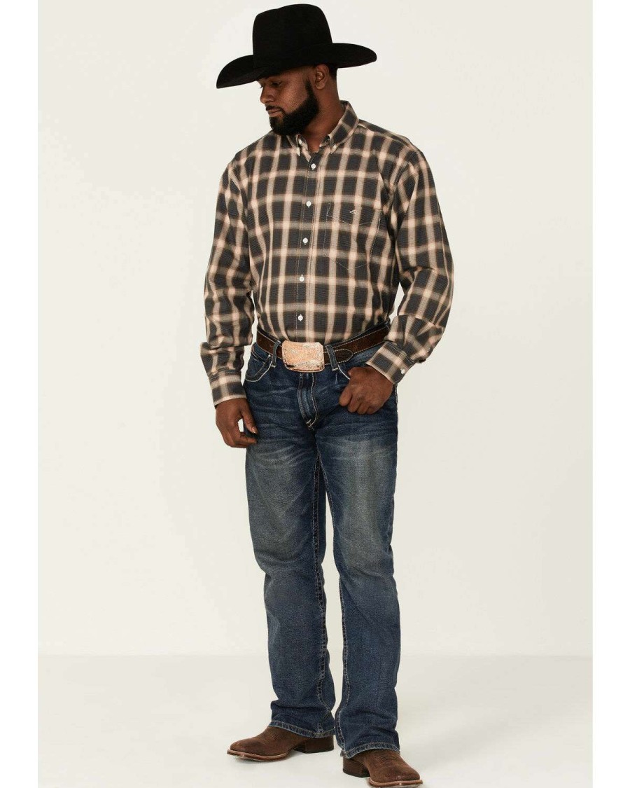 Western Shirt * | Clearance Resistol Men'S Olive Roselle Plaid Long Sleeve Button-Down Western Shirt