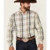 Western Shirt * | Clearance Resistol Men'S White Disoto Large Plaid Button Down Western Shirt