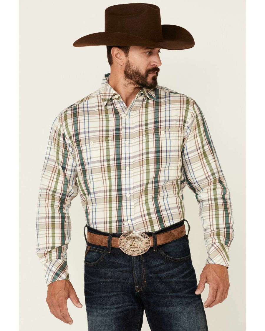 Western Shirt * | Clearance Resistol Men'S White Disoto Large Plaid Button Down Western Shirt