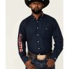 Western Shirt * | Sale Resistol Men'S Navy Usa Logo Embroidered Long Sleeve Button-Down Western Shirt