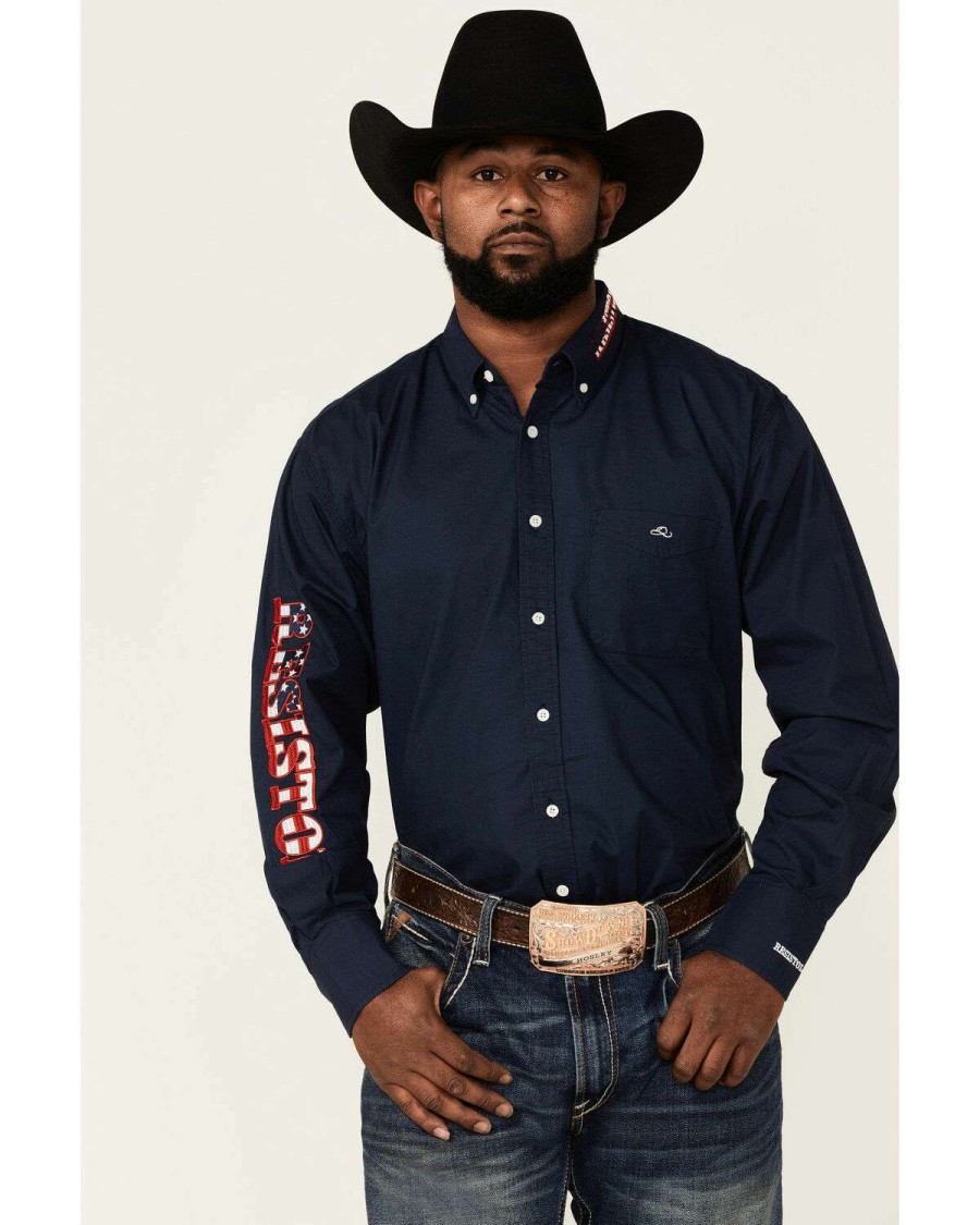 Western Shirt * | Sale Resistol Men'S Navy Usa Logo Embroidered Long Sleeve Button-Down Western Shirt