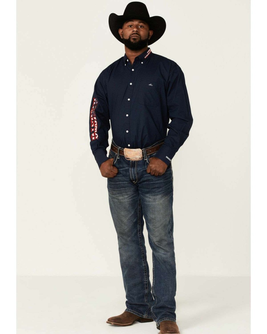 Western Shirt * | Sale Resistol Men'S Navy Usa Logo Embroidered Long Sleeve Button-Down Western Shirt