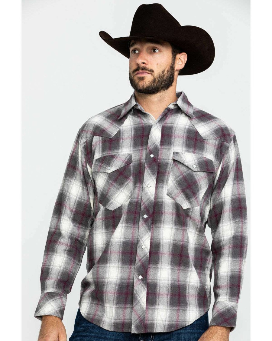 Western Shirt * | Sale Resistol Men'S Brazos Ombre Large Plaid Long Sleeve Western Shirt