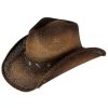 Western Hat * | Peter Grimm Ltd Discount Peter Grimm Dark Brown Verity Faux Leather Band Toyo Straw Western Hat