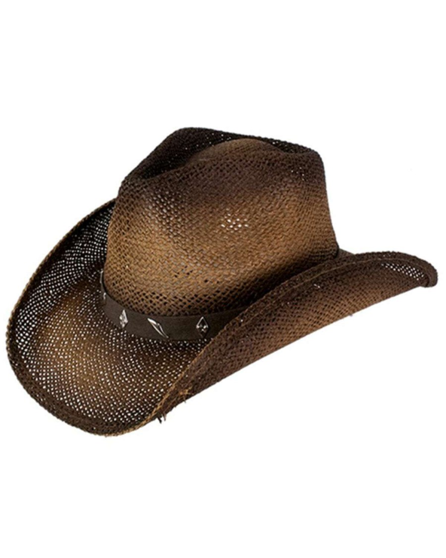 Western Hat * | Peter Grimm Ltd Discount Peter Grimm Dark Brown Verity Faux Leather Band Toyo Straw Western Hat