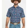 Western Shirt * | Sale Resistol Men'S Navy Big Bay Small Plaid Short Sleeve Western Shirt