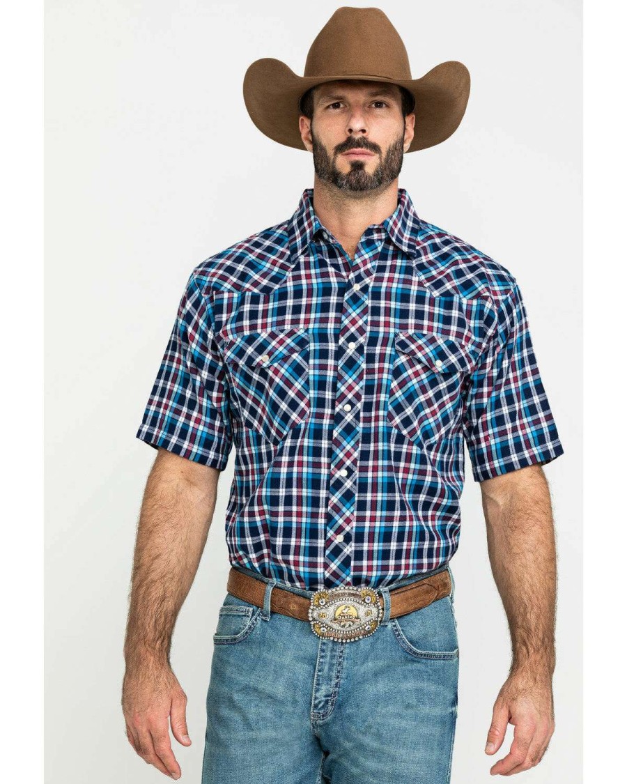 Western Shirt * | Sale Resistol Men'S Navy Big Bay Small Plaid Short Sleeve Western Shirt