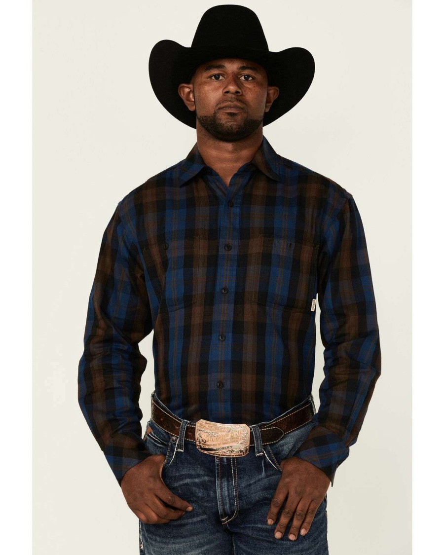 Western Shirt * | Discount Resistol Men'S Large Plaid Long Sleeve Button-Down Western Shirt