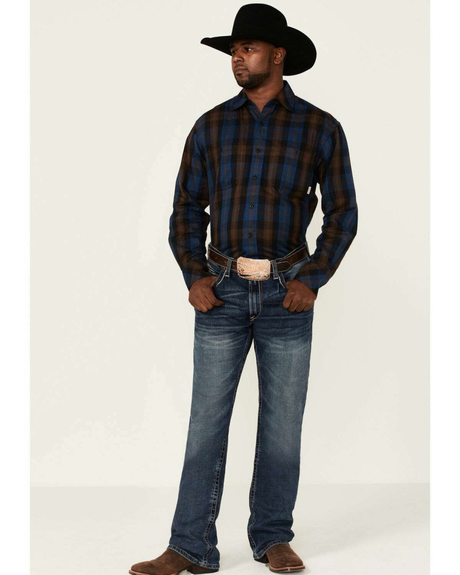 Western Shirt * | Discount Resistol Men'S Large Plaid Long Sleeve Button-Down Western Shirt