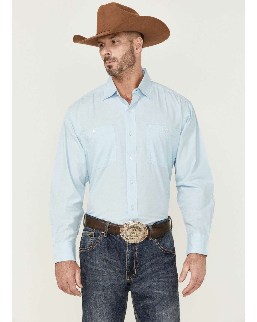 Western Shirt * | Clearance Resistol Men'S Cerulean Blue Long Sleeve Button-Down Western Shirt