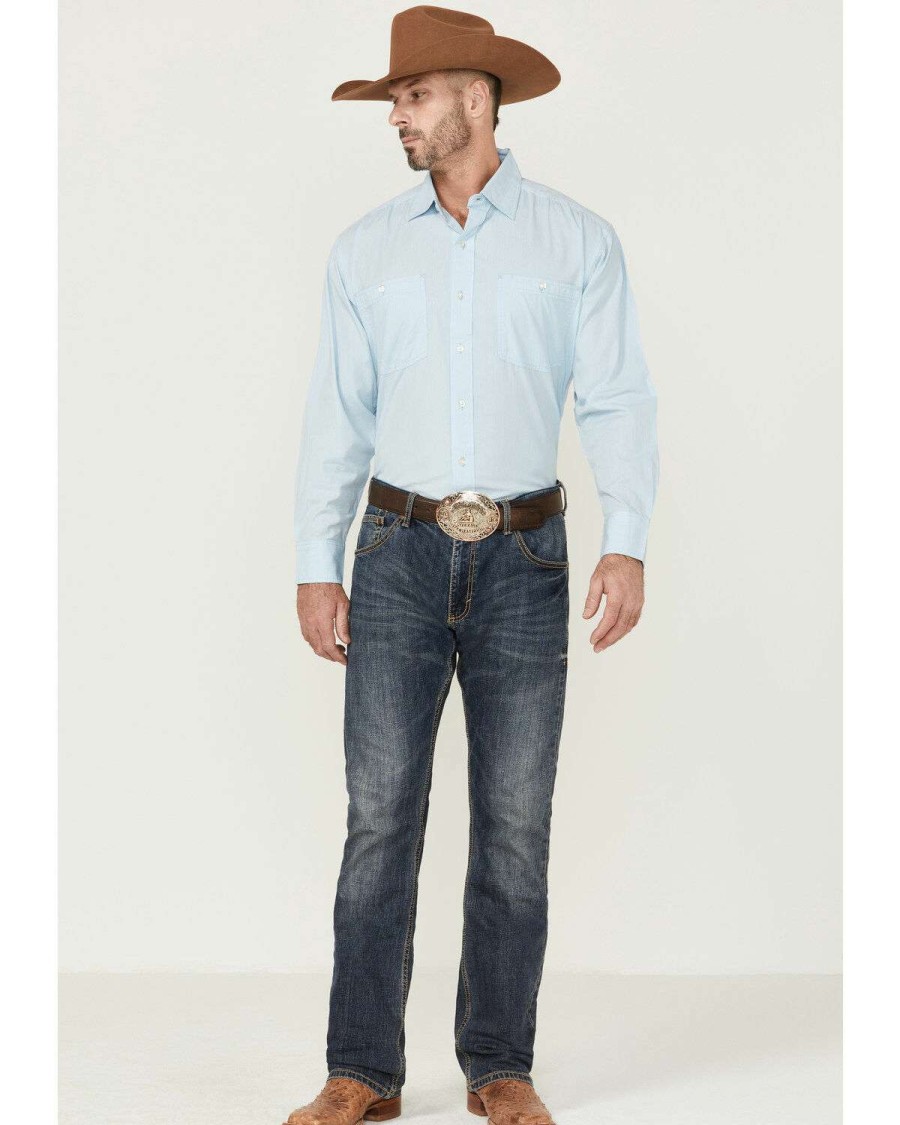 Western Shirt * | Clearance Resistol Men'S Cerulean Blue Long Sleeve Button-Down Western Shirt